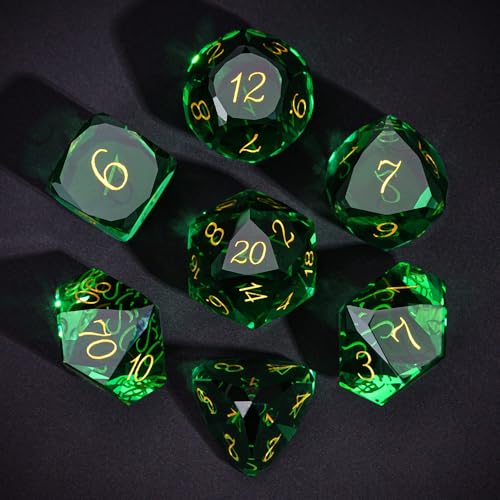 UDIXI 7Piece Green Glass DND Dice Set MultiFaceted DiamondCut Glass DD Dice for RPG Tabletop Games - Image 1