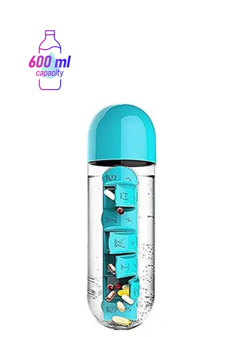 ACLIX 2 In 1 Sport Water Bottle With 7 Grids Daily Pill Box Organizer Traveling Medicine Organizer Drinking Bottle Pink 600ml