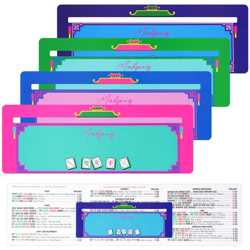 linastu 4Pack Mahjong Line Finder, Mahjong Line Reader Guide, Mah Jongg Card Mah Jong Accessories and Gifts, Mah Jong Game Rules Helper (Pattern) - Image 1