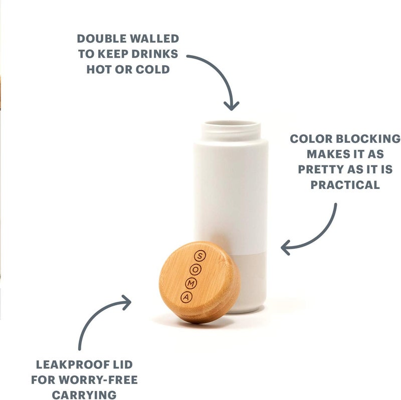 Soma Full Circle Home Soma Insulated Ceramic Mug with Bamboo Lid Pearl 12oz - Image 3