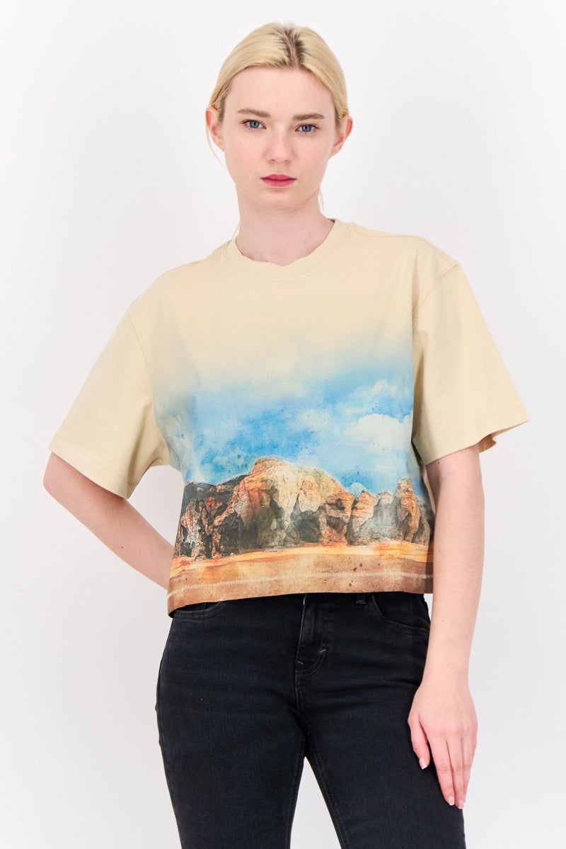 ESPRIT تي شيرت قصير بأكمام قصيرة وطبعة جرافيك للنساء، بألوان متعددة - Image 1