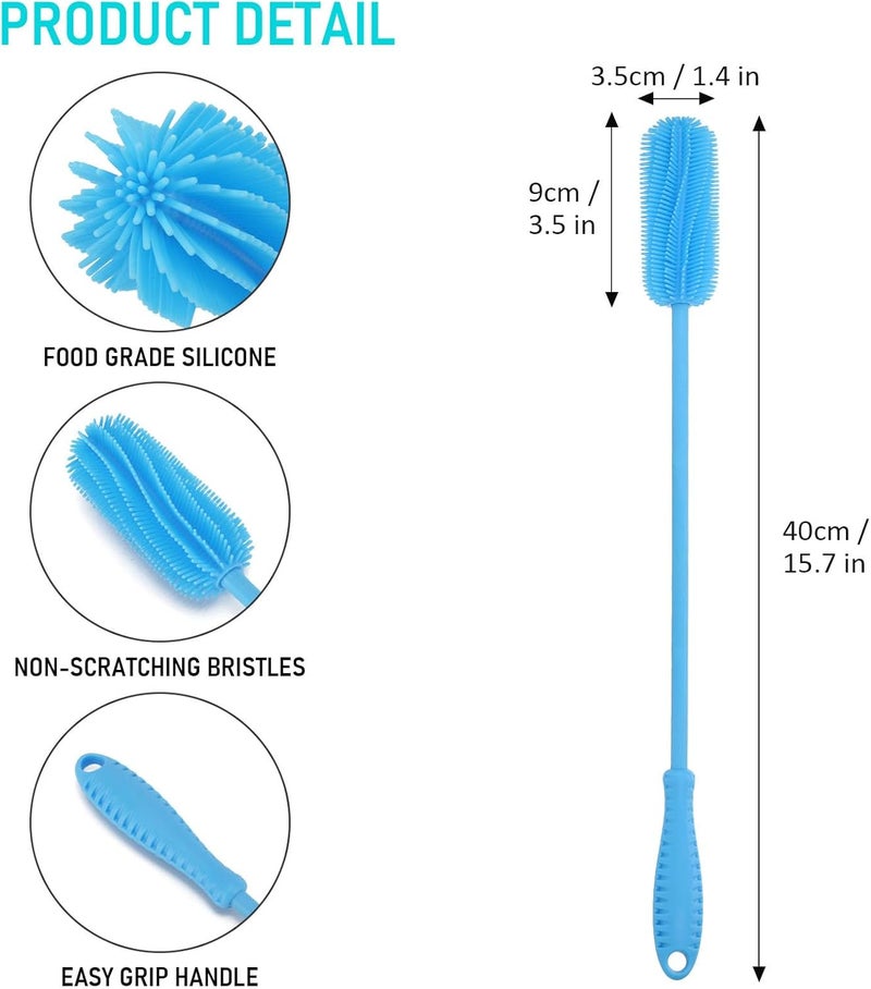 ddLUCK 15.7" Silicone Bottle Brush, Water Bottle Cleaner Brush for Stanley, Hydroflasks, Glass, Thermos Sports Bottle, Vase and Glassware, Bottle Brush Cleaner for Small Narrow Neck Containers (Blue) - Image 3
