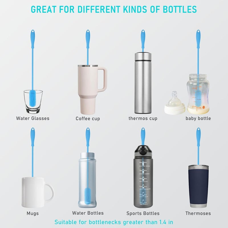ddLUCK 15.7" Silicone Bottle Brush, Water Bottle Cleaner Brush for Stanley, Hydroflasks, Glass, Thermos Sports Bottle, Vase and Glassware, Bottle Brush Cleaner for Small Narrow Neck Containers (Blue) - Image 2
