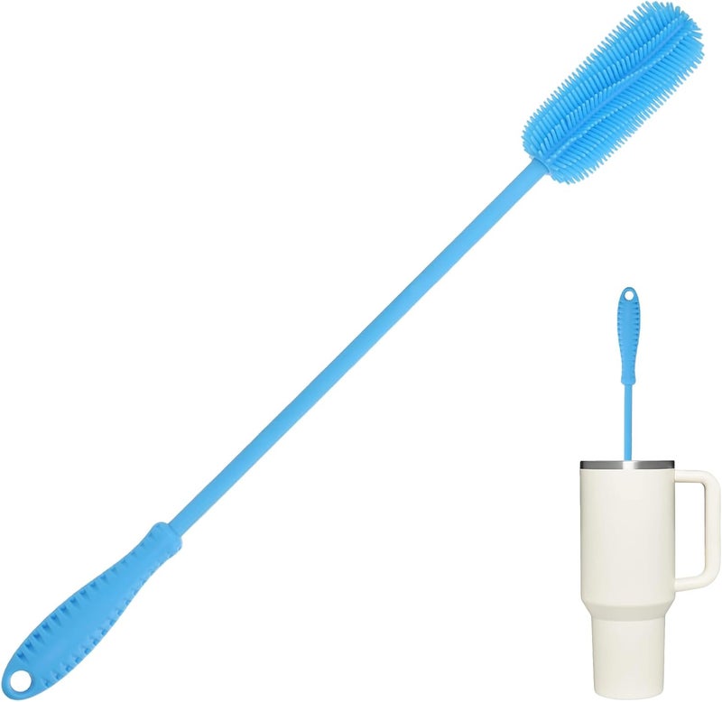 ddLUCK 15.7" Silicone Bottle Brush, Water Bottle Cleaner Brush for Stanley, Hydroflasks, Glass, Thermos Sports Bottle, Vase and Glassware, Bottle Brush Cleaner for Small Narrow Neck Containers (Blue) - Image 1