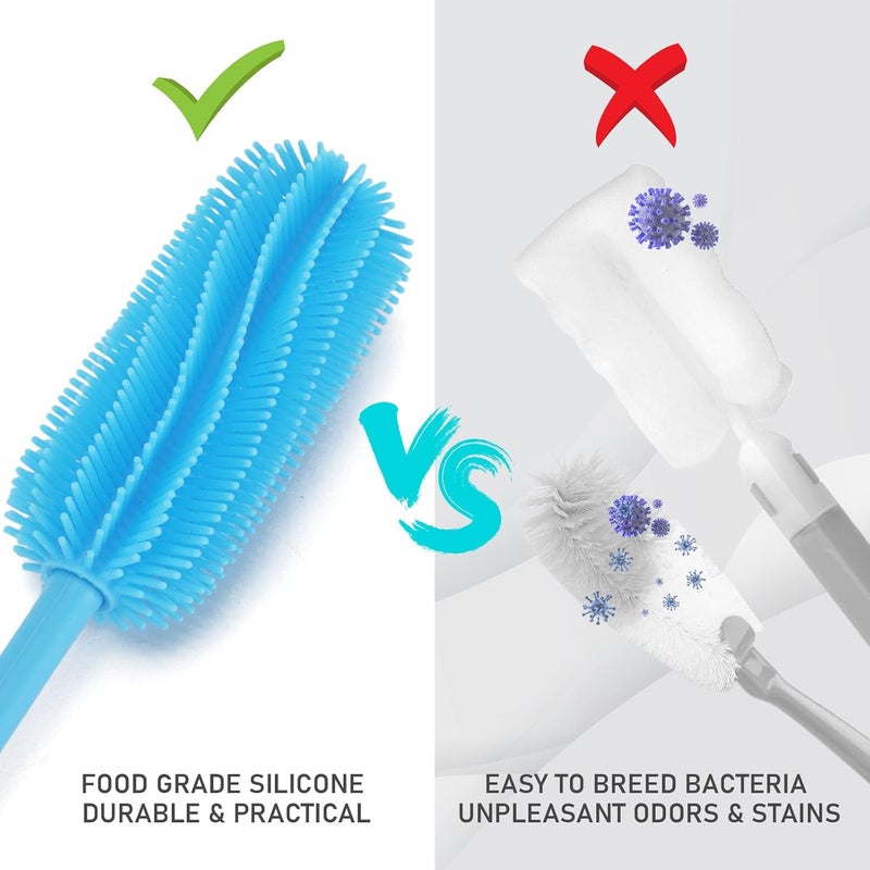 ddLUCK 15.7" Silicone Bottle Brush, Water Bottle Cleaner Brush for Stanley, Hydroflasks, Glass, Thermos Sports Bottle, Vase and Glassware, Bottle Brush Cleaner for Small Narrow Neck Containers (Blue) - Image 5