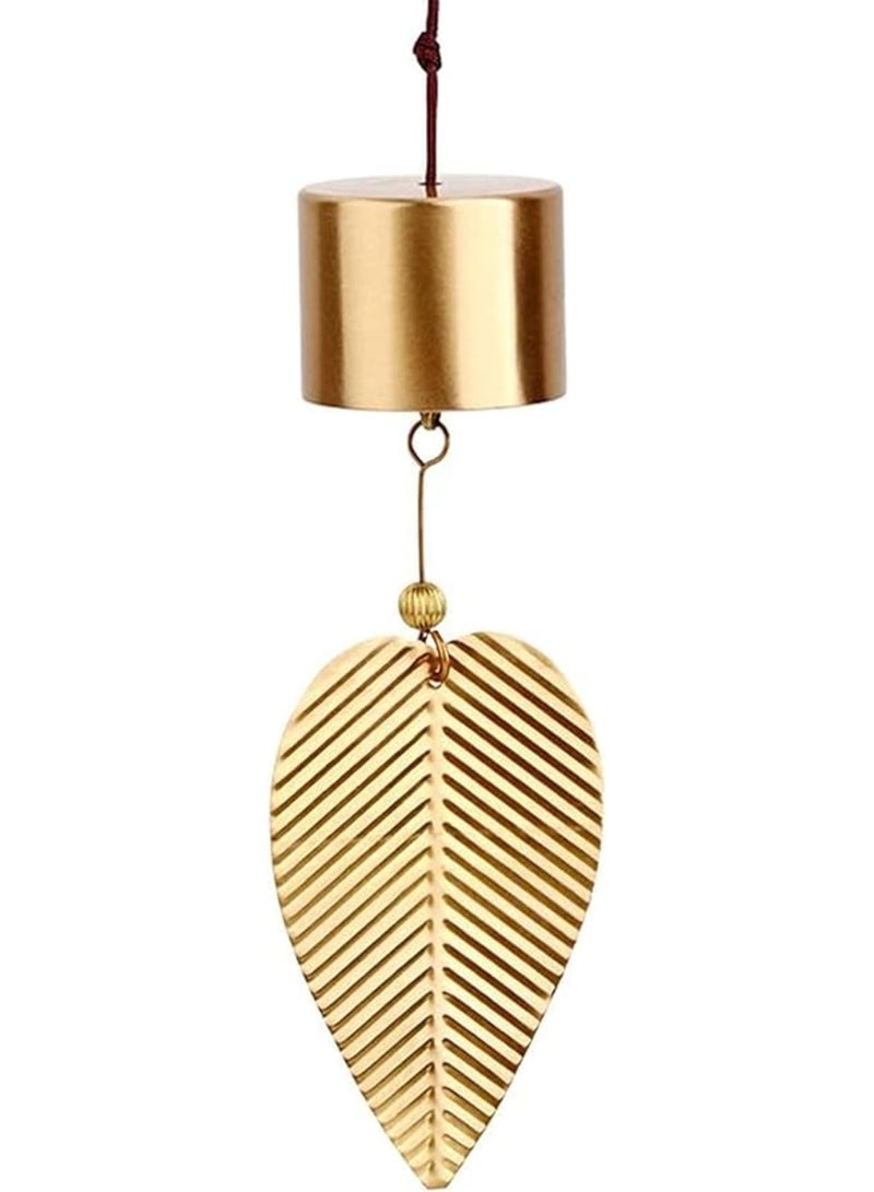 SOLARAE Gold Leaf Hanging Decoration Bell Wind Chime for Good Luck Chinese Feng Shui Bell Hanging Ornament for Safe Wealth Window Hanging Pendant, 1PCS - Image 1