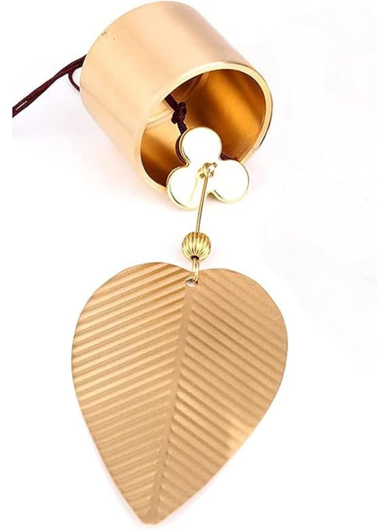SOLARAE Gold Leaf Hanging Decoration Bell Wind Chime for Good Luck Chinese Feng Shui Bell Hanging Ornament for Safe Wealth Window Hanging Pendant, 1PCS - Image 4