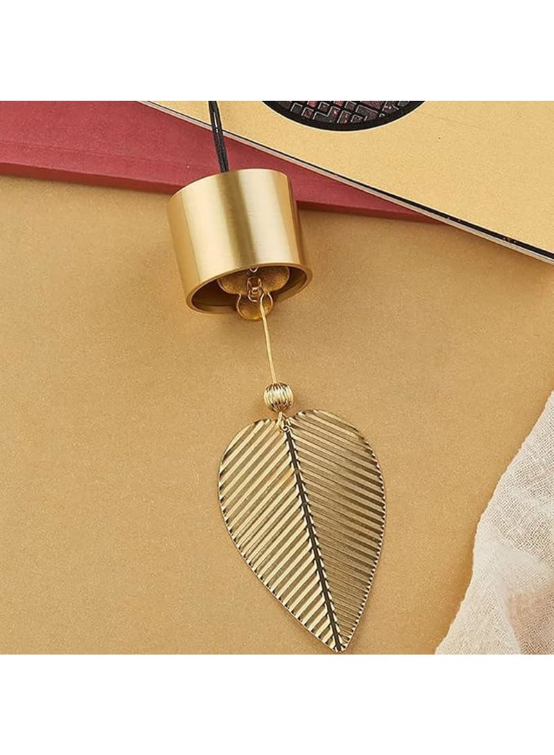 SOLARAE Gold Leaf Hanging Decoration Bell Wind Chime for Good Luck Chinese Feng Shui Bell Hanging Ornament for Safe Wealth Window Hanging Pendant, 1PCS - Image 2