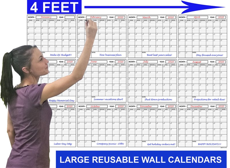 SwiftGlimpse 36x48 Large Jumbo Oversized Erasable Laminated Blank Annual Yearly Wall Calendar Poster, 12 Months, Reusable for Office, Academic, Home - Image 3