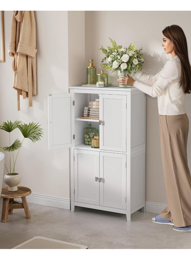 فاساجيل خزانة أرضية حمام VASAGLE – 4 أبواب، رفّان قابلان للتعديل، 60×30×110 سم، خزانة مستقلة بيضاء، تتحمل حتى 136 كغ - Image 4