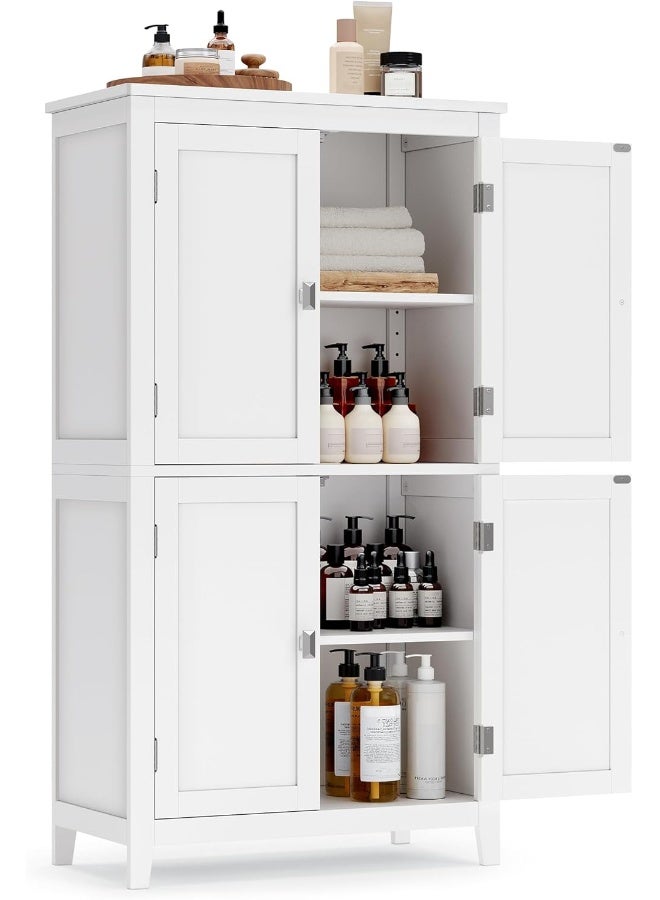 فاساجيل خزانة أرضية حمام VASAGLE – 4 أبواب، رفّان قابلان للتعديل، 60×30×110 سم، خزانة مستقلة بيضاء، تتحمل حتى 136 كغ - Image 2