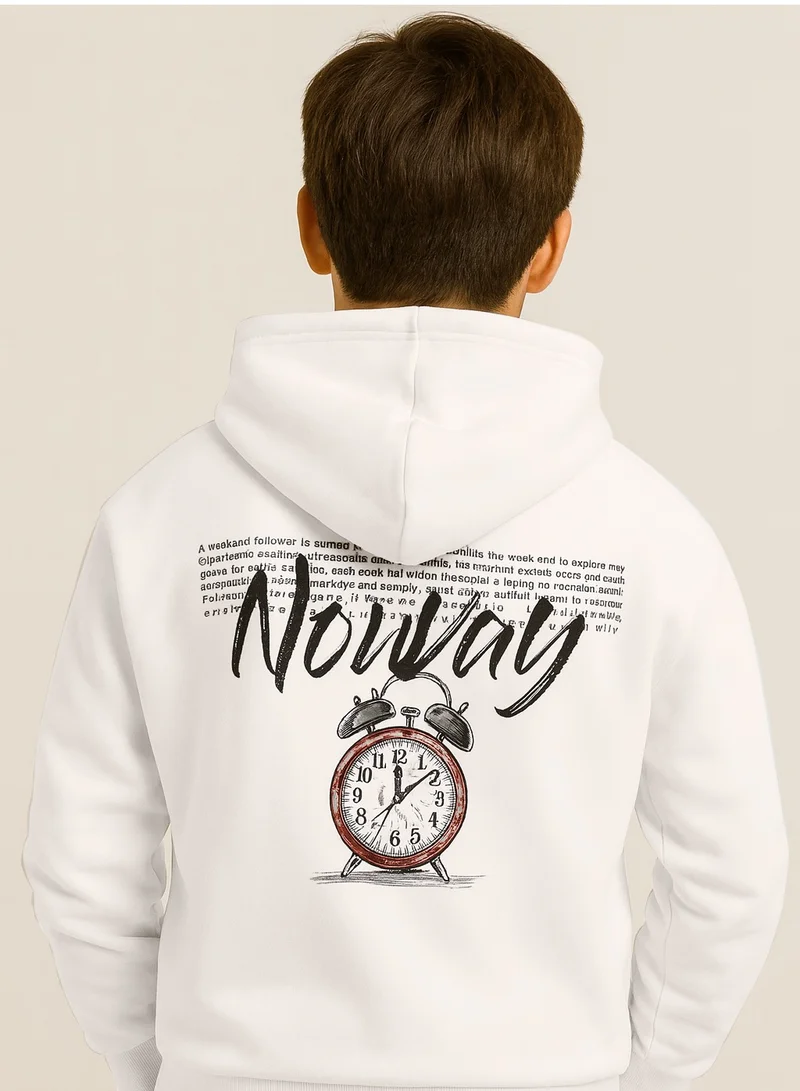 victor and jane Boys' White "No Way Clock" Graphic Hooded Sweatshirt