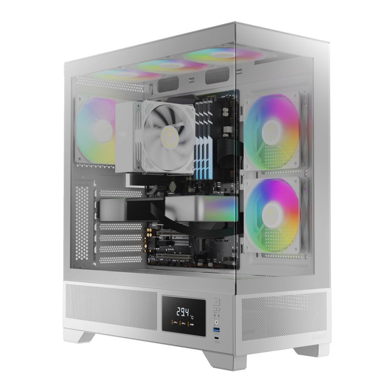 GAMDIAS White Mid Tower Gaming Computer Case wDisplay App ATX Tempered Glass PC Case Builtin 3x120mm ARGB PWM Fans Up to RTX GPUVGA 410mm 360mm AIORadiator 6x120mm Fans 160mm CPU Cooler - Image 2