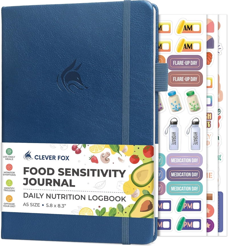 Clever Fox Food Sensitivity Journal  Daily Intolerance  Symptom Log for IBS Diabetic Low Fodmap Elimination Diet  Health Tracker Mystic Blue - Image 1
