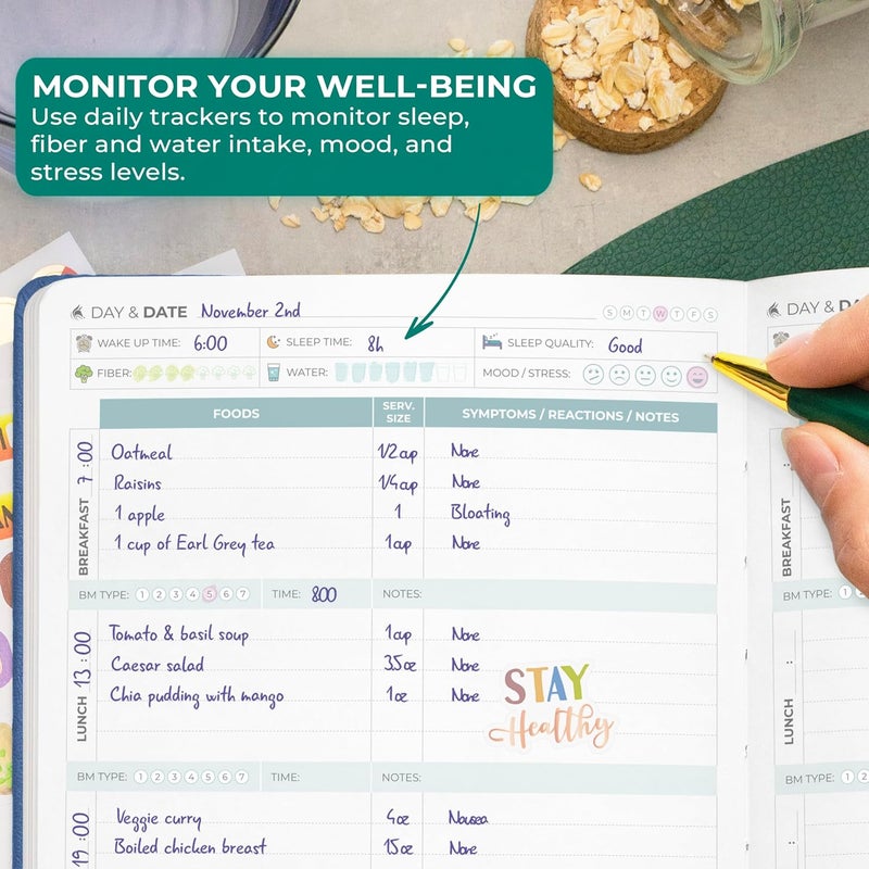 Clever Fox Food Sensitivity Journal  Daily Intolerance  Symptom Log for IBS Diabetic Low Fodmap Elimination Diet  Health Tracker Mystic Blue - Image 4