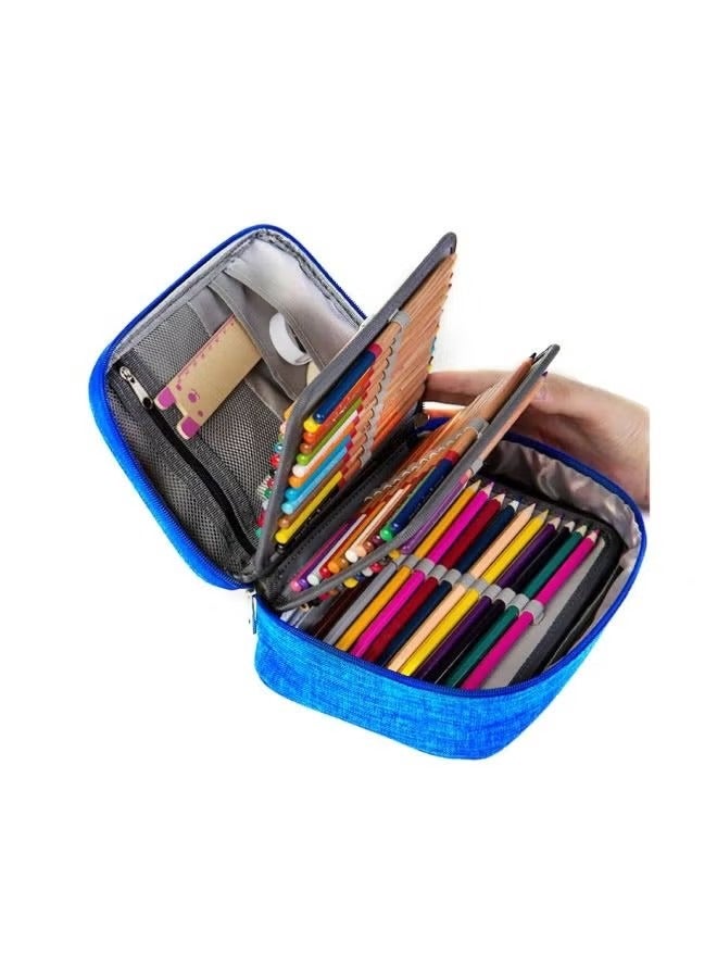 Canvas Pencil Case Blue 120 Slots Pen Case School Pencil Case Multi Compartments Slot Pen Organizer Bag for Colored Pencils Markers Gel Pencils - Image 3