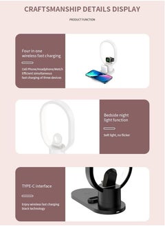 Perfii 4 in 1 LED Bedside Table Lamp with Wireless Charger Night Light with USB Port Support Fast Wireless Charger with Touch Control Table Lamp for Reading Bedroom Living Room and Offices  - Image 4