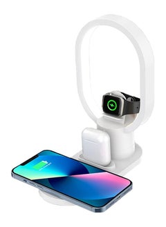 Perfii 4 in 1 LED Bedside Table Lamp with Wireless Charger Night Light with USB Port Support Fast Wireless Charger with Touch Control Table Lamp for Reading Bedroom Living Room and Offices  - Image 1