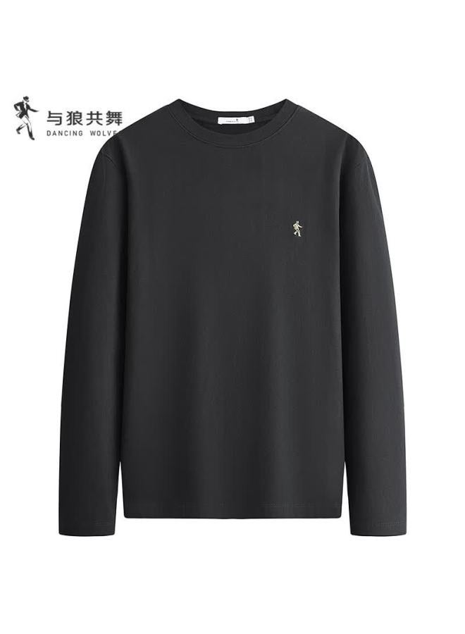 Dancing Wolves Versatile Base Layer Skin-friendly Round Neck Long-sleeve T-shirt For Men, Fall/winter, 001 Black, M