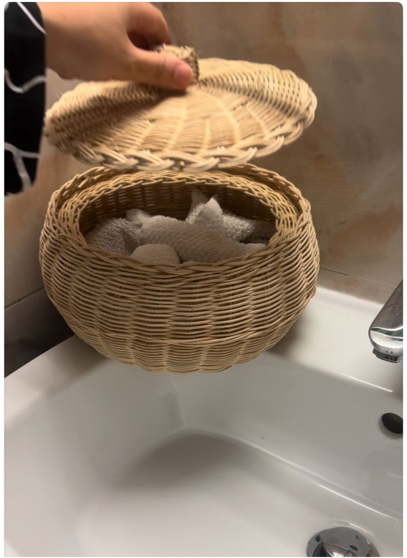 Handmade Spacious hand towels basket from bamboo with cover  - Image 5