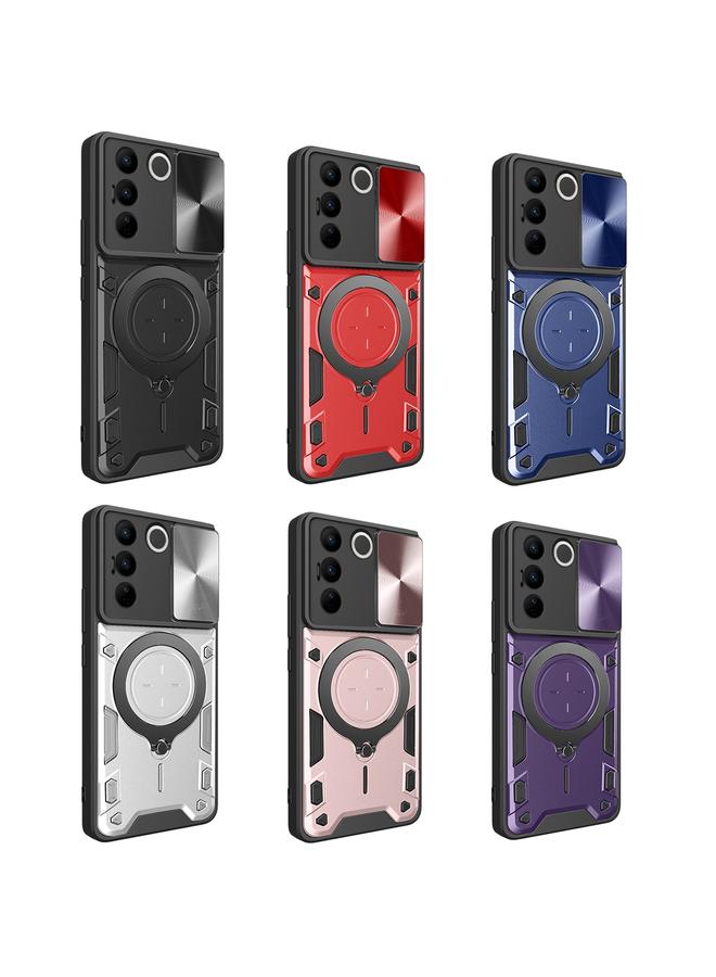 إيروريكس جراب لهاتف vivo S16 / S16 Pro / V27 5G CD Texture Sliding Camshield حامل مغناطيسي جراب هاتف - Image 2