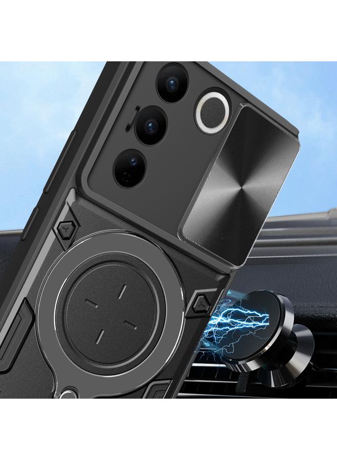 إيروريكس جراب لهاتف vivo S16 / S16 Pro / V27 5G CD Texture Sliding Camshield حامل مغناطيسي جراب هاتف - Image 4
