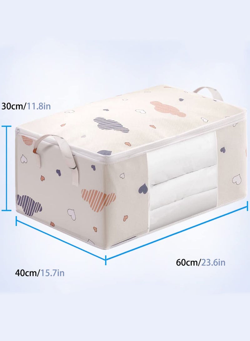 3-piece set Large Capacity Non Woven Storage Pouch with Clear Window Portable Dustproof Organizer Bag for Travel and Home Use Thick Fabric Beige Packing Container with Handle for Clothes - Image 2