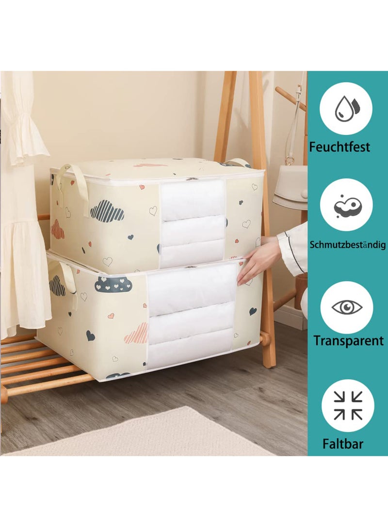 3-piece set Large Capacity Non Woven Storage Pouch with Clear Window Portable Dustproof Organizer Bag for Travel and Home Use Thick Fabric Beige Packing Container with Handle for Clothes - Image 4