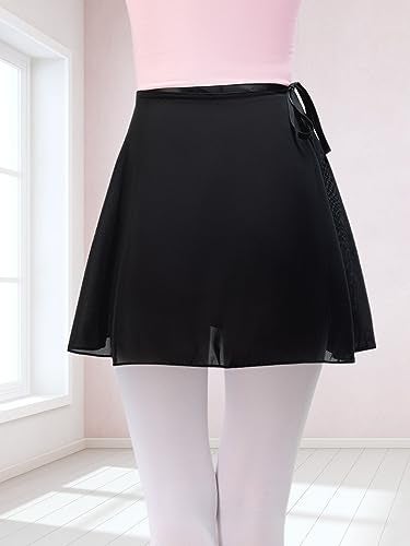 Soudittur Ballet Wrap Skirts Chiffon Dance Skirt for Toddler/Girls/Women (Black, Medium) - Image 2