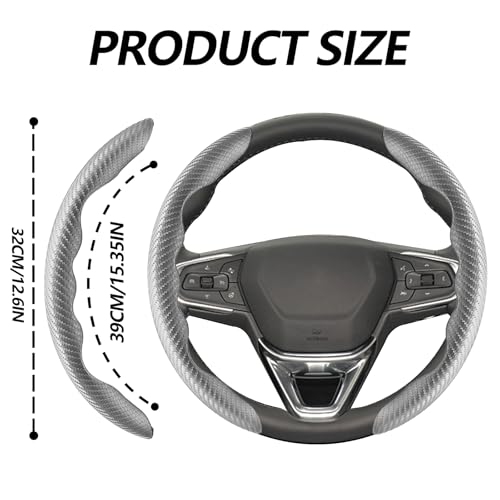 Lunwag 2pcs Universal Fit Carbon Fiber Steering Wheel Cover, Anti-Skid Steering Wheel Cover/Segmented Steering Wheel Protector/Car Interior Accessories (Gray) - Image 2