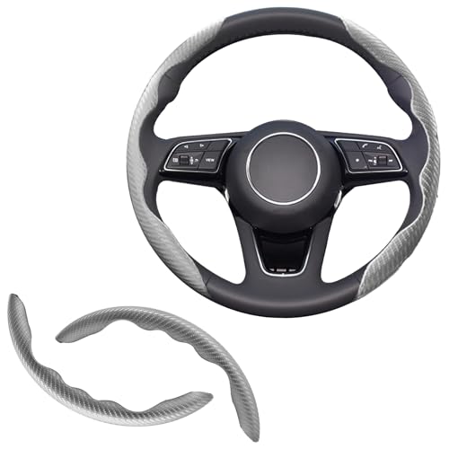 Lunwag 2pcs Universal Fit Carbon Fiber Steering Wheel Cover, Anti-Skid Steering Wheel Cover/Segmented Steering Wheel Protector/Car Interior Accessories (Gray) - Image 1