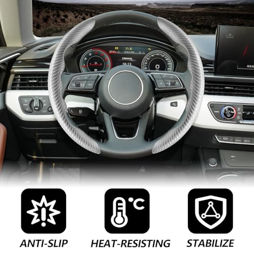 Lunwag 2pcs Universal Fit Carbon Fiber Steering Wheel Cover, Anti-Skid Steering Wheel Cover/Segmented Steering Wheel Protector/Car Interior Accessories (Gray) - Image 4