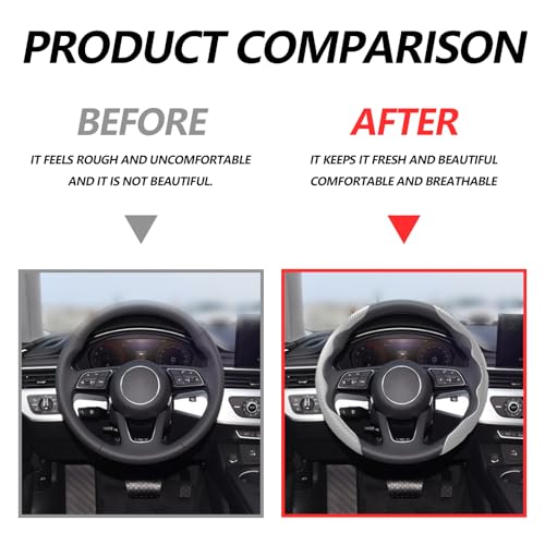 Lunwag 2pcs Universal Fit Carbon Fiber Steering Wheel Cover, Anti-Skid Steering Wheel Cover/Segmented Steering Wheel Protector/Car Interior Accessories (Gray) - Image 3