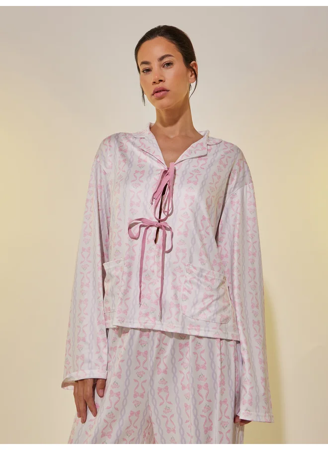 تايك تو Take Two All-Over Printed Bowknot Detail Shirt and Pyjama Set