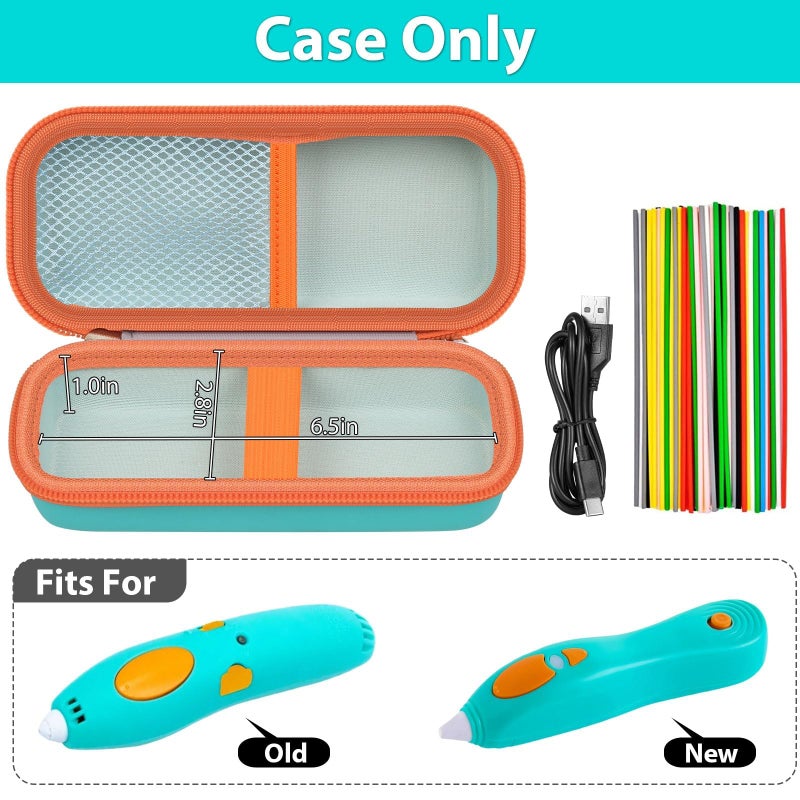 GWCASE Case Compatible with 3Doodler Start+ Essentials 3D Printing Pen for Kids, Travel Organizer Carryer for Filament Refill Packs, Micro-USB Charger (Box Only)- Green with Orange Zippper - Image 2