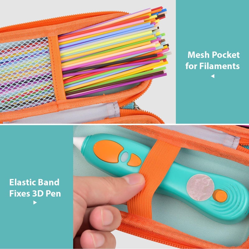 GWCASE Case Compatible with 3Doodler Start+ Essentials 3D Printing Pen for Kids, Travel Organizer Carryer for Filament Refill Packs, Micro-USB Charger (Box Only)- Green with Orange Zippper - Image 4