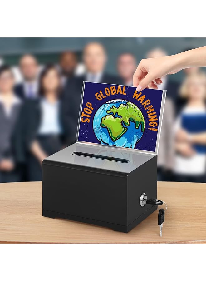 erorex Black Donation Box With Lock Ballot Box With Sign Holder Suggestion Box Storage Container For Voting Raffle Box Tip Jar 6.2 Inch X 4.6 Inch X 4.0 Inch - Image 2