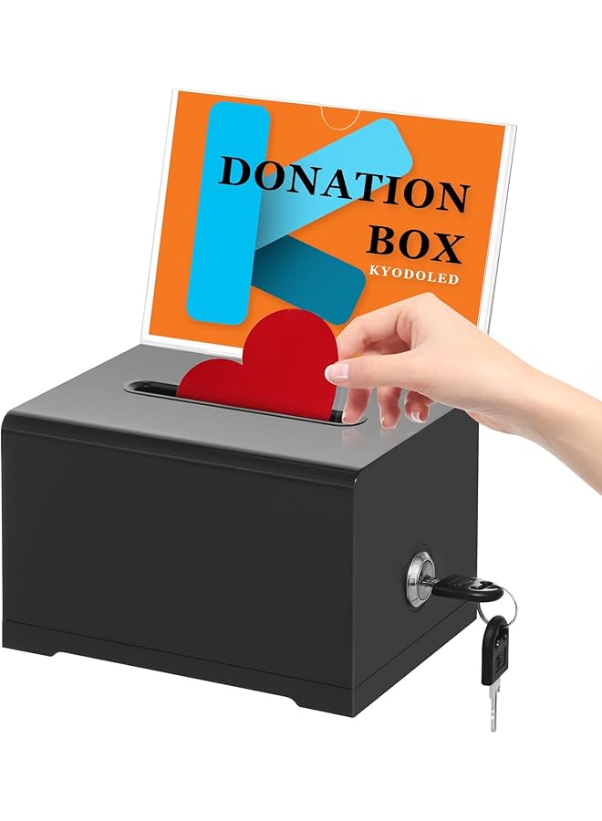 erorex Black Donation Box With Lock Ballot Box With Sign Holder Suggestion Box Storage Container For Voting Raffle Box Tip Jar 6.2 Inch X 4.6 Inch X 4.0 Inch - Image 1
