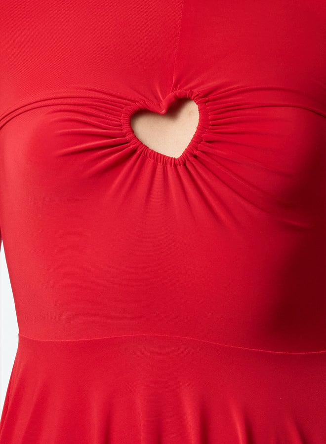 Red A-Line Heart Detailed Knitted Chic Mini Dress TPRAW25EL00037