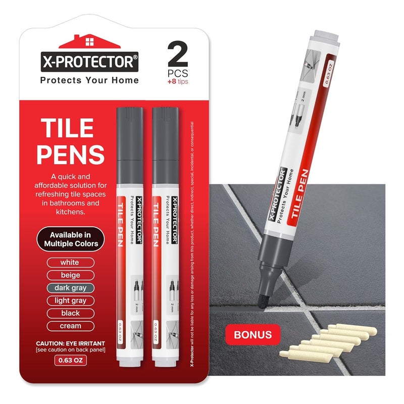 X-Protector Water Based Grout Marker - 2 PCS with 8 Tips, Dark Gray - Image 1