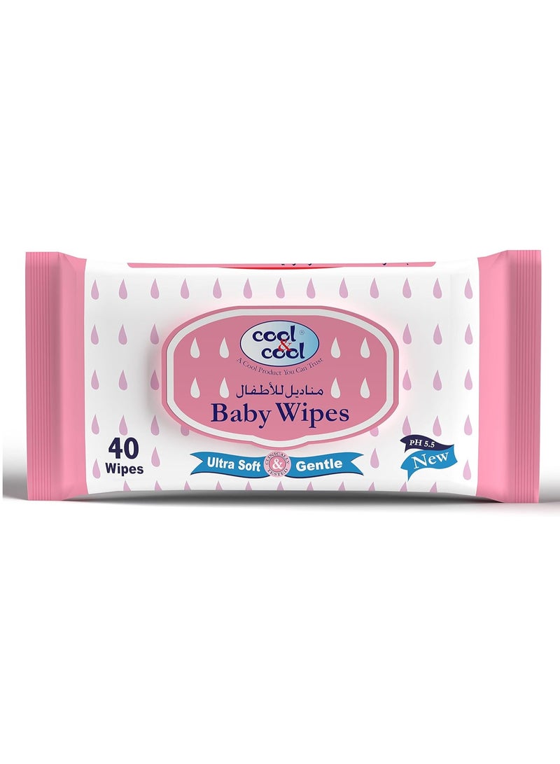 Cool & Cool Cool & Cool Baby Wipes 40's - Paraben Free,Vitamin E,Aloe Vera,Ultra Soft & Gentle for Sensitive & Delicate Skin - Image 1