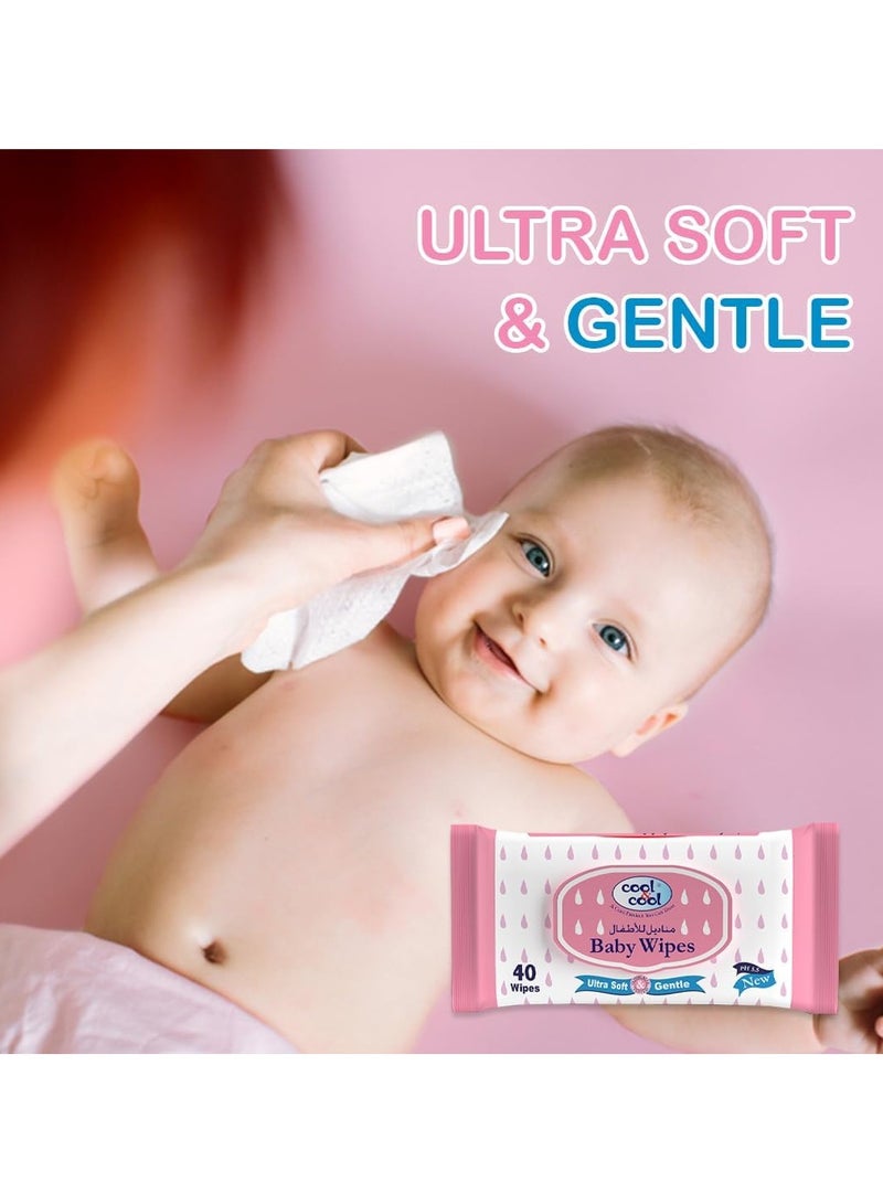 Cool & Cool Cool & Cool Baby Wipes 40's - Paraben Free,Vitamin E,Aloe Vera,Ultra Soft & Gentle for Sensitive & Delicate Skin - Image 4