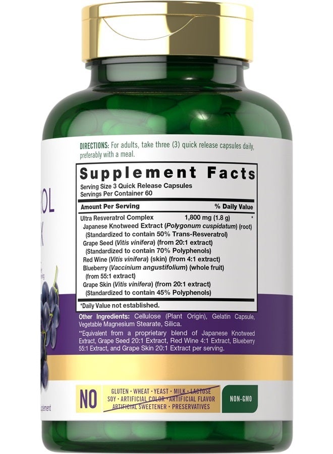 Carlyle مكمل ريسفيراترول 1800 ملغ | 180 كبسولة | خالي من الكائنات المعدلة وراثيًا وخالي من الغلوتين | مركب قوي - Image 2