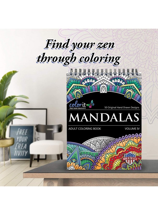 كولور إت كتاب تلوين Mandalas To Color Volume IV لاسترخاء البالغين، 50 تصميمًا فرديًا، ورق ناعم سميك، تجليد حلزوني، مطبوع في الولايات المتحدة الأمريكية، أغلفة كتب مسطحة ذات غلاف مقوى، ورق نشاف الحبر - Image 2