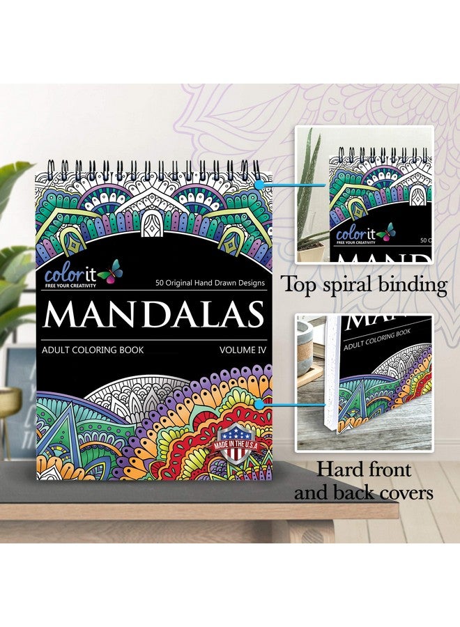 كولور إت كتاب تلوين Mandalas To Color Volume IV لاسترخاء البالغين، 50 تصميمًا فرديًا، ورق ناعم سميك، تجليد حلزوني، مطبوع في الولايات المتحدة الأمريكية، أغلفة كتب مسطحة ذات غلاف مقوى، ورق نشاف الحبر - Image 3