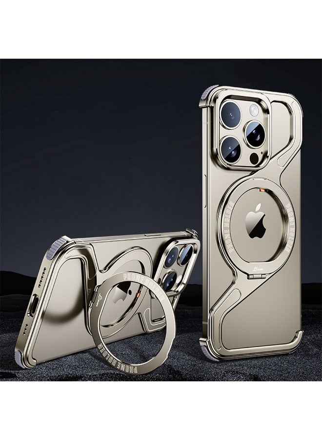 Deluxe Metal Z-Shaped Magnetic MagSafe Stand Phone Case for iPhone 15ProMax 15Pro Detachable Snap Frame Resistant Case 