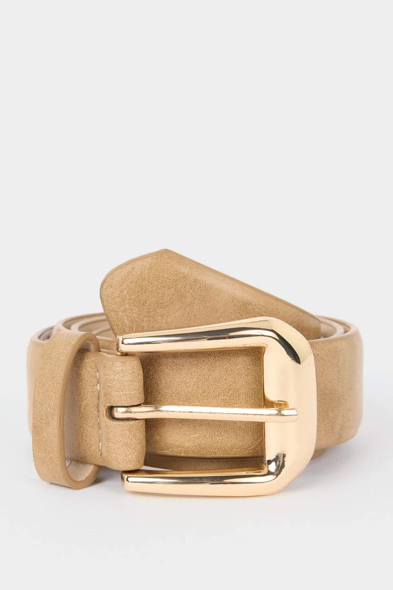 Woman Big Clasp Faux Leather Belt
