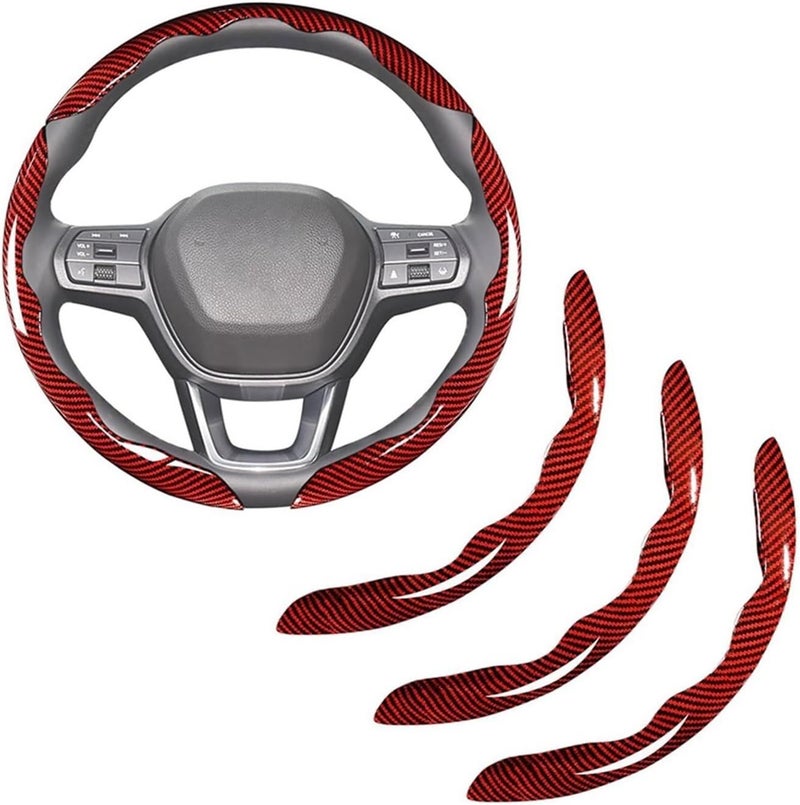3Pc Universal 38cm Carbon Fiber Steering Wheel Cover Set | fit for Car Accessories for 99% Vehicles(Red) - Image 1