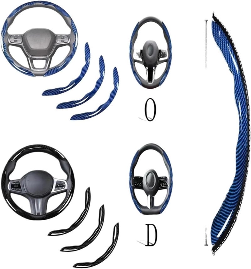 3Pc Universal 38cm Carbon Fiber Steering Wheel Cover Set | fit for Car Accessories for 99% Vehicles(Red) - Image 2