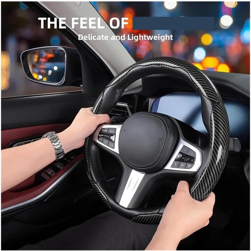 3Pc Universal 38cm Carbon Fiber Steering Wheel Cover Set | fit for Car Accessories for 99% Vehicles(Red) - Image 5